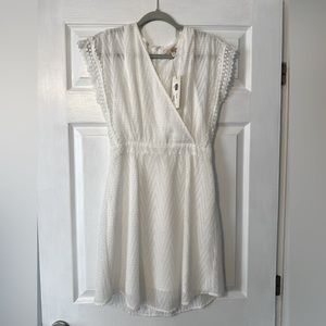 Curved Hem White Flutter Sleeve Dress